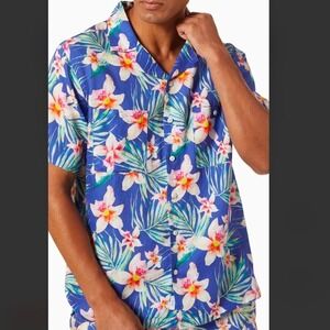 Onia Vacation Liberty Floral Camp Shirt 100% Linen Men's Large resort wear beach